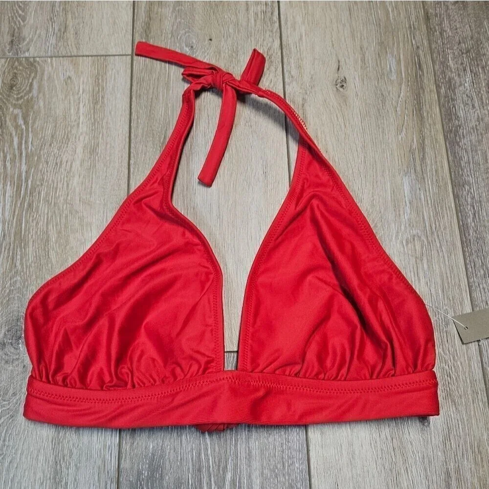J. Crew Red Halter Tie Back Bikini Top Women's Medium Swim Separates Beach Basic